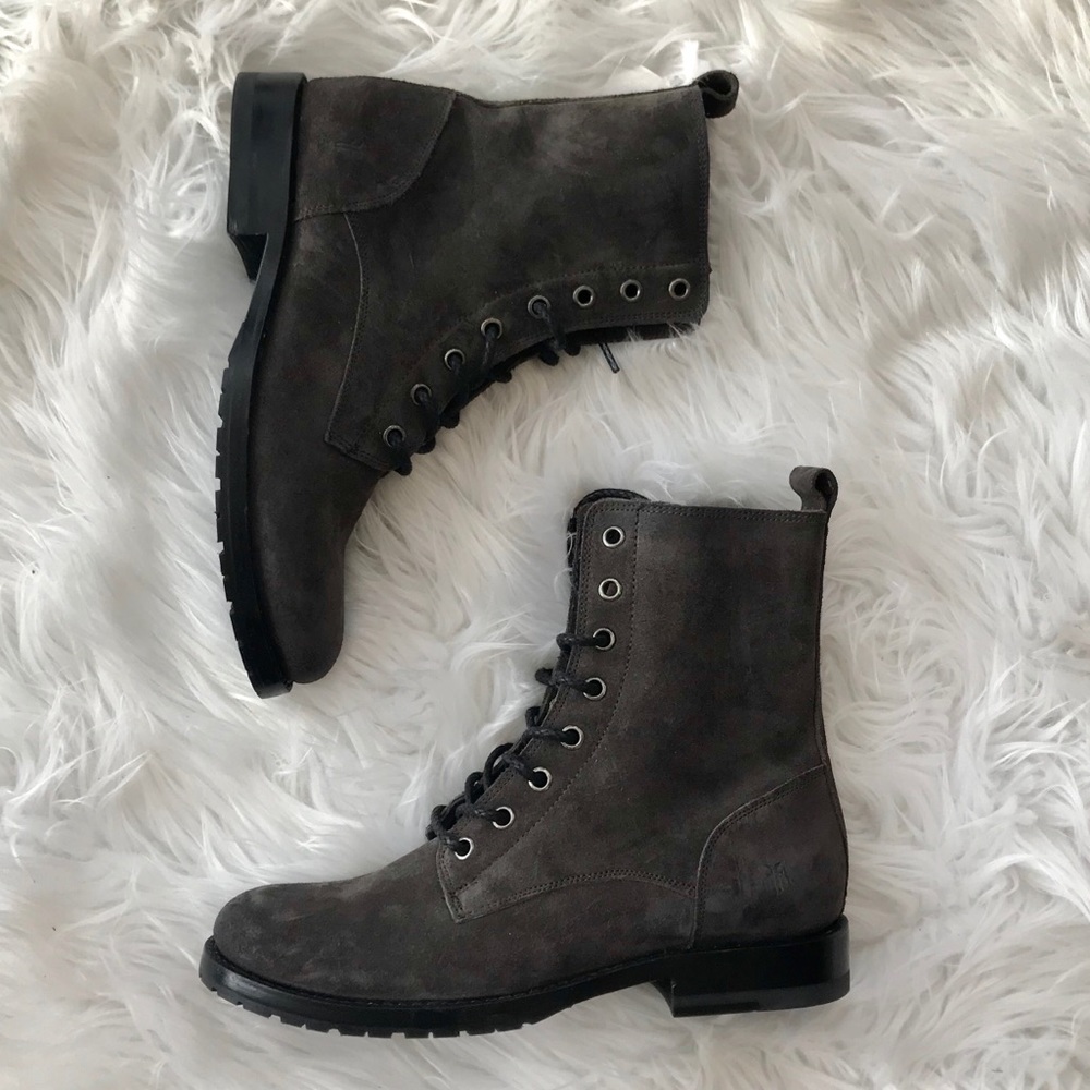 • Frye • Veronica Lace Up Combat Boots Gray New - Picture 1 of 4